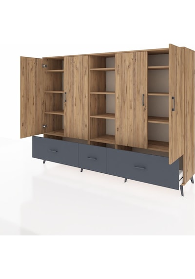 Hyperion Dolap 12 Raflı 3 Çekmeceli 4 Kapaklı 220x44x163 Çam-çam/ Çam-çam/antrasit Hyperion Dolap 12 Raflı 3 Çekmeceli 4 Kapaklı 220x44x163 Çam-çam/ Çam-çam/antrasit