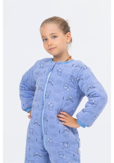 Cantoy Kız Erkek Çocuk Kalın Elyaf Dolgulu Premium Kalite 2.5 Tog Desenli Uyku Tulumu Mavi Melanj