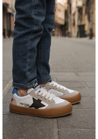 Sstar Beyaz Gümüş Kız Çocuk Cırtlı Bantlı Sneaker Spor Ayakkabı Beyaz - Gri