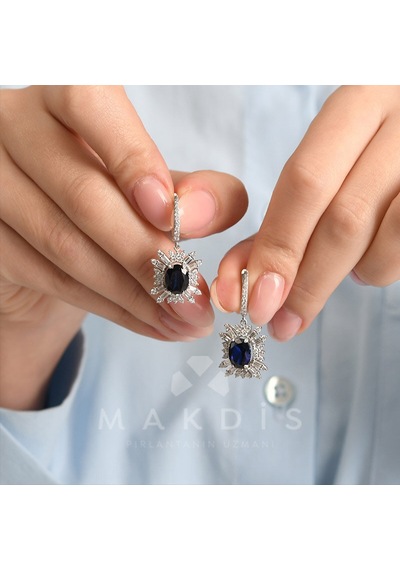 6.00 Karat Safir Pırlanta Küpe - Hrd Sertifikalı 04350719