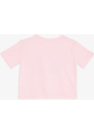 Breeze Kız Çocuk Crop Tişört Kolları Düğme Aksesuarlı Simli Yazı Baskılı 9-16 Yaş, Pembe-pembe Pembe