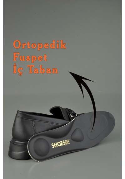 Lovinia Loafer Ortopedik Siyah Kadın Ayakkabısı Siyah - Gümüş