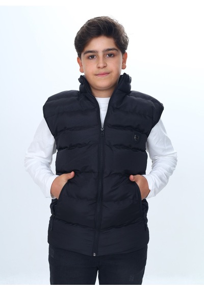 Toontoy Kids Toontoy Erkek Çocuk Su İtici Dik Yaka Fermuarlı Cepli Şişme Yelek Siyah