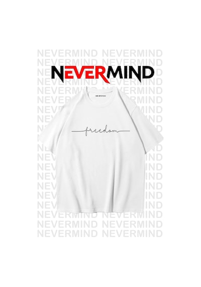 Nevermind Erkek Oversize Freedom Baskılı Erkek Tişört Yazlık Rahat Pamu Beyaz