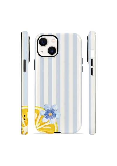 Apple iPhone Uyumlu 14 Vorian Çift Katmanlı Magsafe Kılıf Blue Lemon Blossom