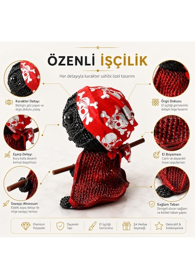Örgü Tasarımlı Polyester Ninja Voodoo Biblo Savaşçı Figür Dekoratif Obje Genç Odası Hediyelik 18 Cm 42860331