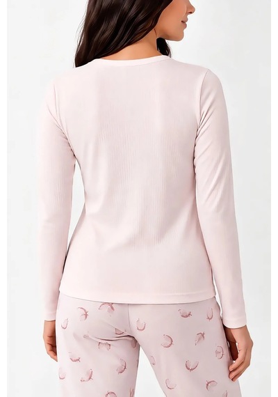 Pierre Cardin V Yaka Düğmeli Modal Kadın Pijama Takımı Toz Pembe