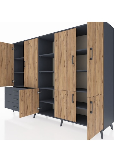 Hyperion Dolap 11 Raflı 3 Çekmeceli 7 Kapaklı 220x44x163 Antrasit Antrasit-çam/antrasit Hyperion Dolap 11 Raflı 3 Çekmeceli 7 Kapaklı 220x44x163 Antrasit Antrasit-çam/antrasit