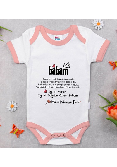 Bk Gift Bk Kids Kişiye Özel Pembe Bebek Body Zıbın - Model 63
