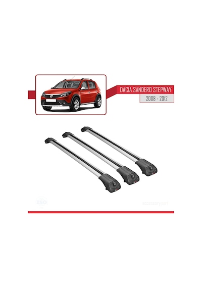Dacia Sandero Stepway 2008-2012 Arası İle Uyumlu Ace-1 Ara Atkı Tavan Barı Gri 3 Adet Bar