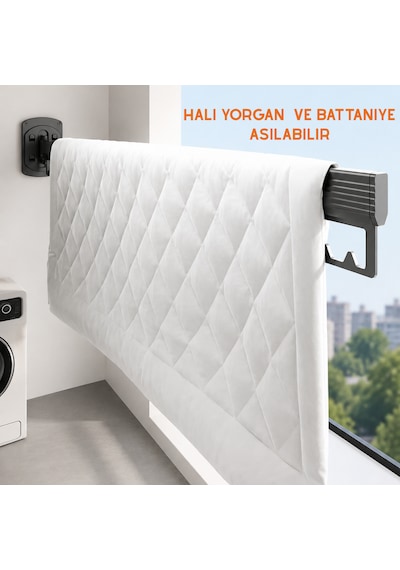 Alüminyum Balkon Çamaşır Askılığı Katlanabilir, Yer Kaplamaz Paslanmaz Çamaşır Kurutmalığı Gri