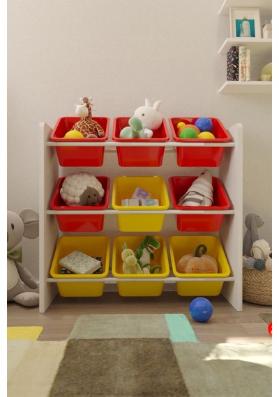 9 Sepetli Çok Amaçlı Oyuncak Dolabı Montessori Dolap