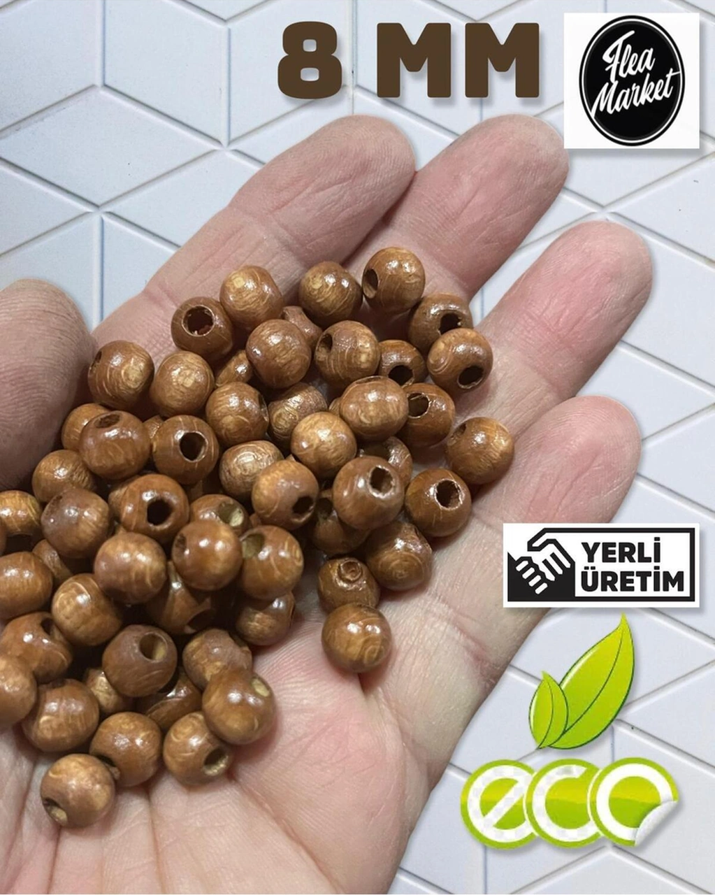 Ekonomik Paket 1 Kilo 8mm Ahşap Boncuk - Meşe - Ort - 3300-4000 Adet