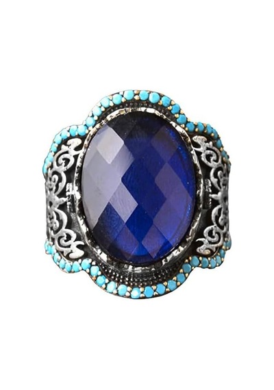 Sapphire Erkek Yüzüğü - El Yapımı 925 Ayar Gümüş İfadeli Takı Gümüş