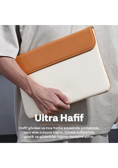 Woyax Cleanfit 13-14 İnç Gri Laptop Çantası Su Geçirmez Apple Macbook Uyumlu Kılıfı Apple iPad Tablet El Çantası Açık Kahverengi