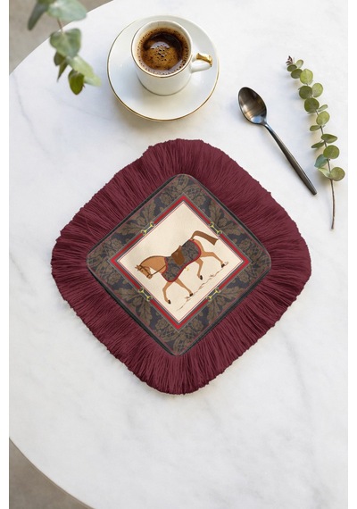 At Desenli Lüks Saçaklı Sunum Peçetesi - Klasik Equestrian Bohem Bordo Bardak Altlığı Servis Mendili Metalik Toprak Kum At Desenli Lüks Saçaklı Sunum Peçetesi - Klasik Equestrian Bohem Bordo Bardak Altlığı Servis Mendili Metalik Toprak Kum