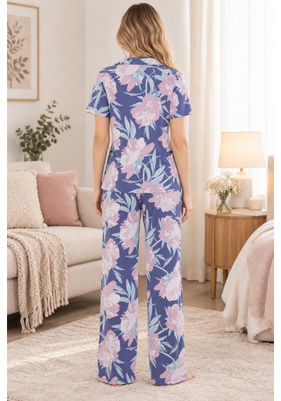 Lılac Kadın %100 Viskon Çiçek Desenli Gömlek Yaka Mor Pijama Takımı Mor - Pembe Mor - Pembe Lılac Kadın %100 Viskon Çiçek Desenli Gömlek Yaka Mor Pijama Takımı Mor - Pembe Mor - Pembe