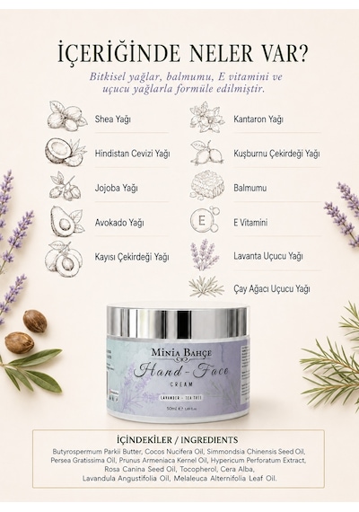 Minia Bahçe Lavanta & Çay Ağacı El ve Yüz Kremi 50 ML