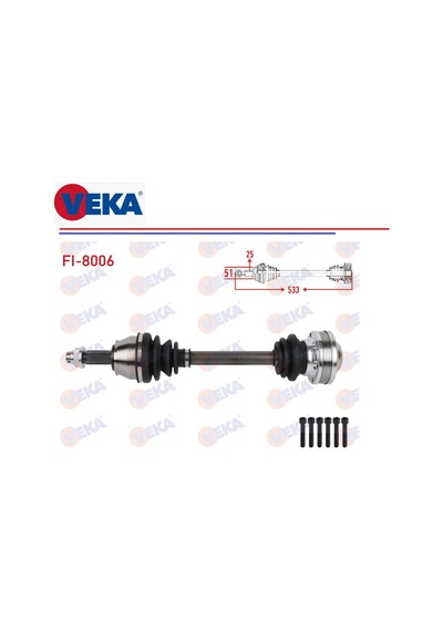 Komple Aks Sağ Fiat Palio Siena Albea 1,3d Mjt 2002-2007 6 Civatalı 533 Mm. 46801689 Veka Fı-8006