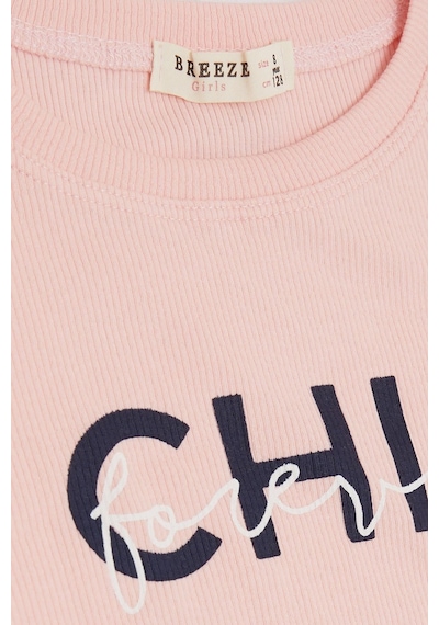 Breeze Kız Çocuk Tişört Crop Yazı Baskılı 8-14 Yaş, Pembe-pembe Pembe
