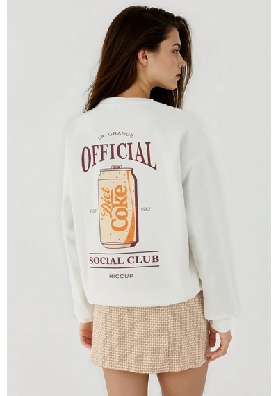 Hiccup Baskılı Yuvarlak Yaka Sweatshirt Tozlu Beyaz