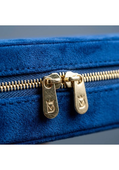 Takı Kutusu Düzenleyici Seyahat Çantası Kolye Yüzük Küpe Organizer Kadife Lacivert 22cmx17cm