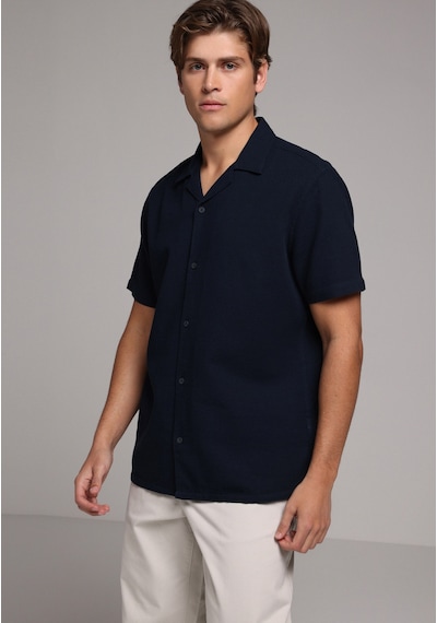 Colin's Colins Regular Fit Apaj Yaka Düz Erkek Lacivert Kısa Kol Gömlek Cl1080094 Q1.v2 Nav