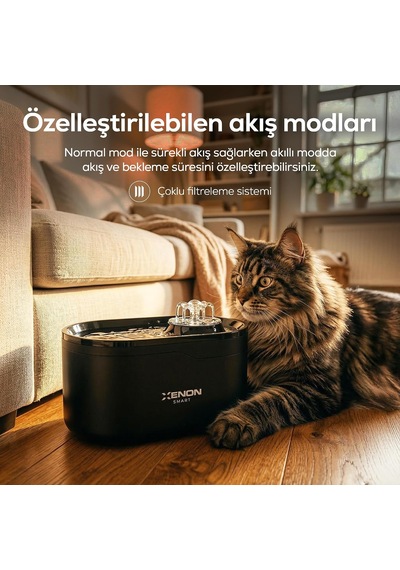Kedi Su Pınarı Ultra Sessiz Wifi Akıllı Otomatik Su Çeşmesi X8650 Siyah