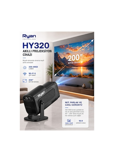 Akıllı Mini Projektör Ev Sinema Projeksiyon Cihazı 2gb Ram 16gb Rom Hy320