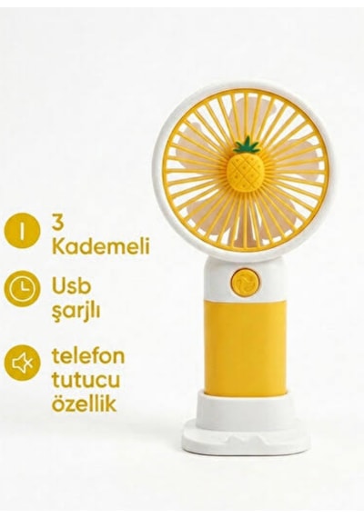 T300 Meyve Temalı Sarı Şarjlı Mini El Fanı