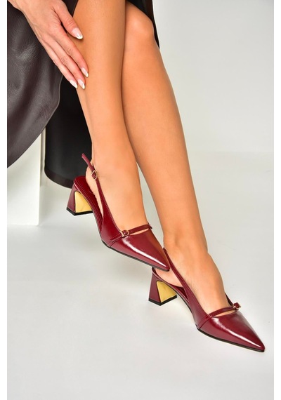 Fox Shoes U654078709 Bordo Kalın Topuklu Kadın Ayakkabı Bordo