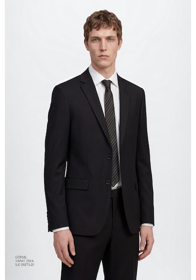 AC&Co / Altınyıldız Classics Erkek Siyah Slim Fit Dar Kesim Mono Yaka Takım Elbise 4A3023100061SYH566N Siyah