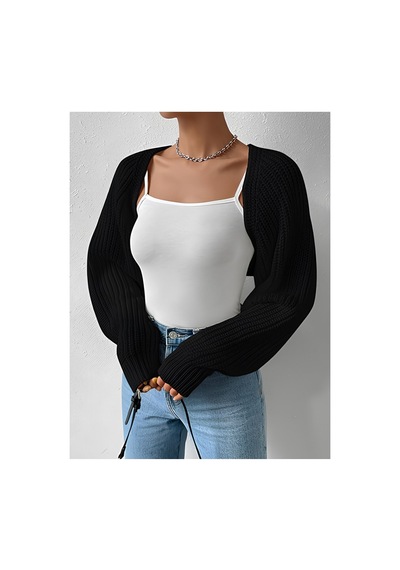 Moibody Triko Örgü Reglan Kol Bolero Hırka Kore Tarzı 4 Mevsim Siyah Siyah