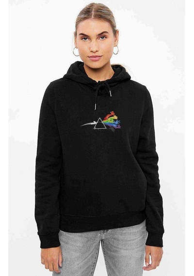 Pink Floyd Dark Side Of The Baskılı Siyah Kadın Kapşonlu Sweashi (534667684)