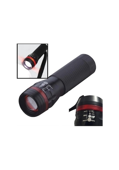 Zoom Fener Cree Led Kırmızı Halkalı Kırmızı - Siyah