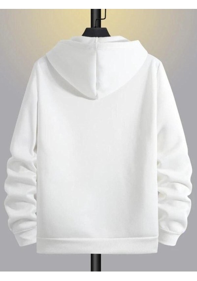 Altamira Unisex Beyaz Çicek Baskı Fermuarlı Kapüşonlu Oversize Hırka 001