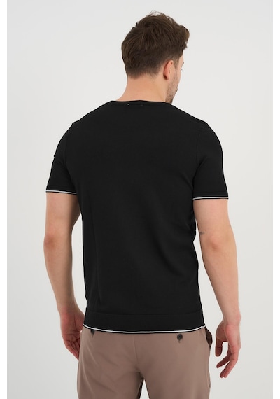 Alexander Gardi Alexandergardı Bisiklet Yaka Kolları Şeritli Triko T-shirt 1243 Siyah