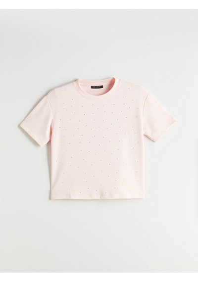 Lcw Comfort Pembe Taşlı Soft Touch Kadın Tişört