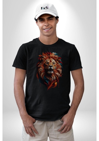 Renkli Kaplan Kükrüyor Unisex Unisex Siyah Organik Baskılı T-shirt Penye Yüksek Kalite Siyah