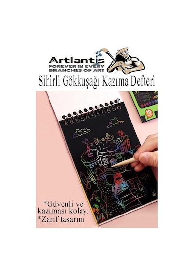Sihirli Gökkuşağı Kazıma Defteri A6 10x15 Cm 3 Paket 10 Sayfa Scratch Note Spralli Siyah Sihirl