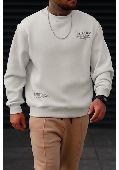 Benroma 3 İplik Penye The Happıes Baskılı Unisex Sweatshırt Gri