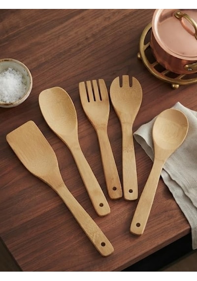 Tr Bambu 5 Parça Yemek Pişirme Servis Spatula Seti Ahşap Spatula Seti Asılabilir Diğer