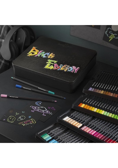 Faber-castell 116490 - Black Edition Renkli Kalemler, 100'lü Metal Kutu, Kırılmaz, Çocuklar Ve Yetişkinler İçin