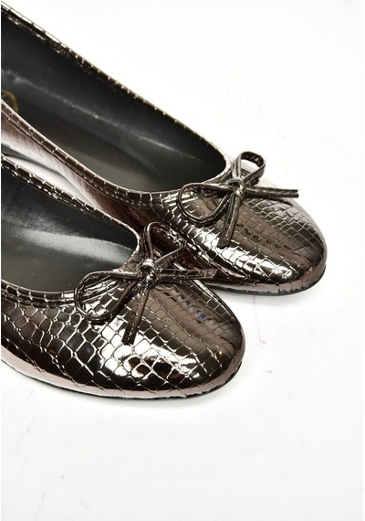 Fox Shoess726056307 Platin Yılan Baskılı Kadın Babet Platin