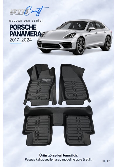 Otocraft Porsche Panamera 2017-2024 Araca Özel Deluxrider Lüks Havuzlu Paspas Tam Set 3 Parça