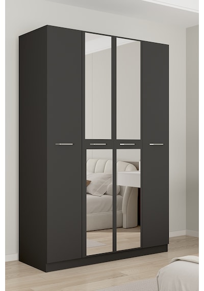 Aeka Ae-3191 Burç Aynalı 4 Kapaklı Çok Bölmeli Askılı Raflı Ve Çekmeceli 210x140x53cm Gardırop Antrasit - Antrasit Aeka Ae-3191 Burç Aynalı 4 Kapaklı Çok Bölmeli Askılı Raflı Ve Çekmeceli 210x140x53cm Gardırop Antrasit - Antrasit