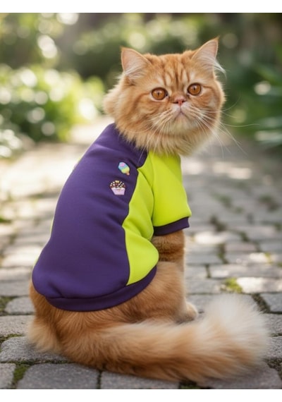 Dondurmalı Patiler Mor Ve Fosforlu Sarı Kedi Polar Sweatshirt