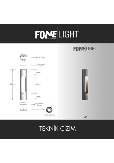 FoneLight Velora 50 cm LED Bahçe Aydınlatma Direği Antrasit Alüminyum IP65 Peyzaj Yürüyüş Yolu Aydınlatması 3000K