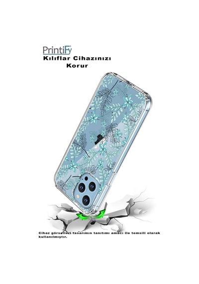 Huawei Mate 20 Lite Uyumlu Kapak Floral Su Yeşili Tasarımlı Şeffaf Silikon Kılıf
