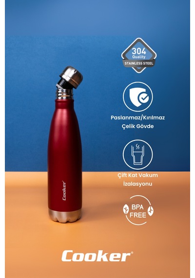 Cooker Hydrokeep 500 Ml Paslanmaz Çelik Şişe Termos Ckr2071 Kırmızı